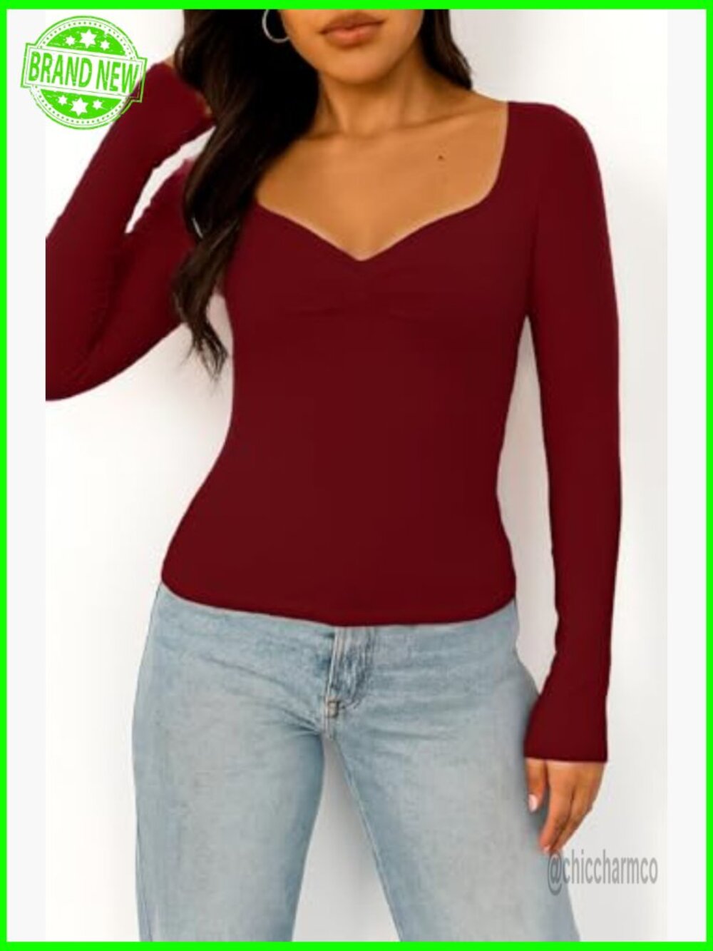 Long Sleeve Going Out Tops Pleated Sweetheart Neck Y2K Fall Tops - Picture 5 of 5
